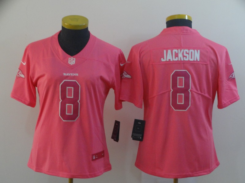 Women's Baltimore Ravens #8 Lamar Jackson Pink Vapor Untouchable Limited NFL Jersey